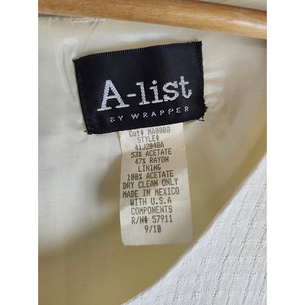 Vtg 90s Y2K A-List by Wrapper Dress Junior 9/10 Fits Small Cream Waffle Knit Mod - Picture 14 of 16